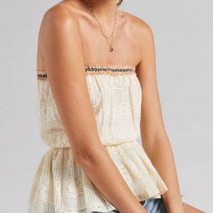 Anthropologie Verb Pallavi Singhee Lace Tube Top in Ivory size Large NWT
